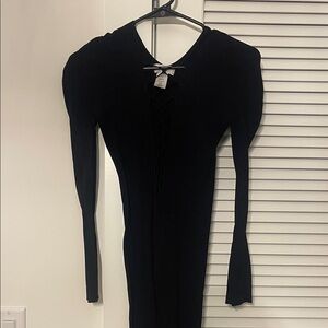 Bumpsuit Long Sleeve stretch cut out midi Dress with Lace-Up Front